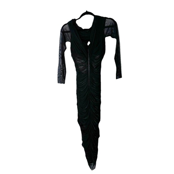 Alice & Olivia Black Mesh Midi Dress Women’s Size 2 Ruched Body-con Off Shoulder - Picture 3 of 9